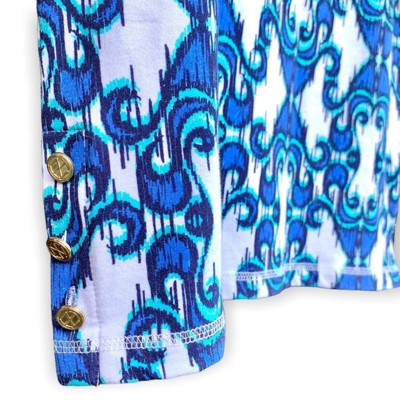 Tracy Negoshian Blue White Print Tunic Sweatshirt Size XS - Picture 3 of 7